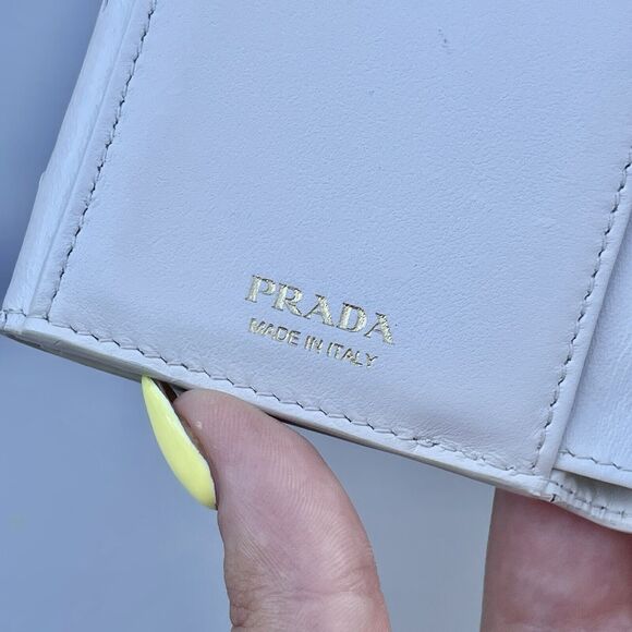 Prada White Ostrich Leather Compact Wallet With Box And Card - Picture 12 of 16